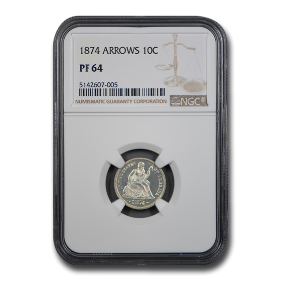 1874 Liberty Seated Dime PF-64 NGC (Arrows) 1874 Liberty Seated Dime PF-64 NGC (Arrows)
